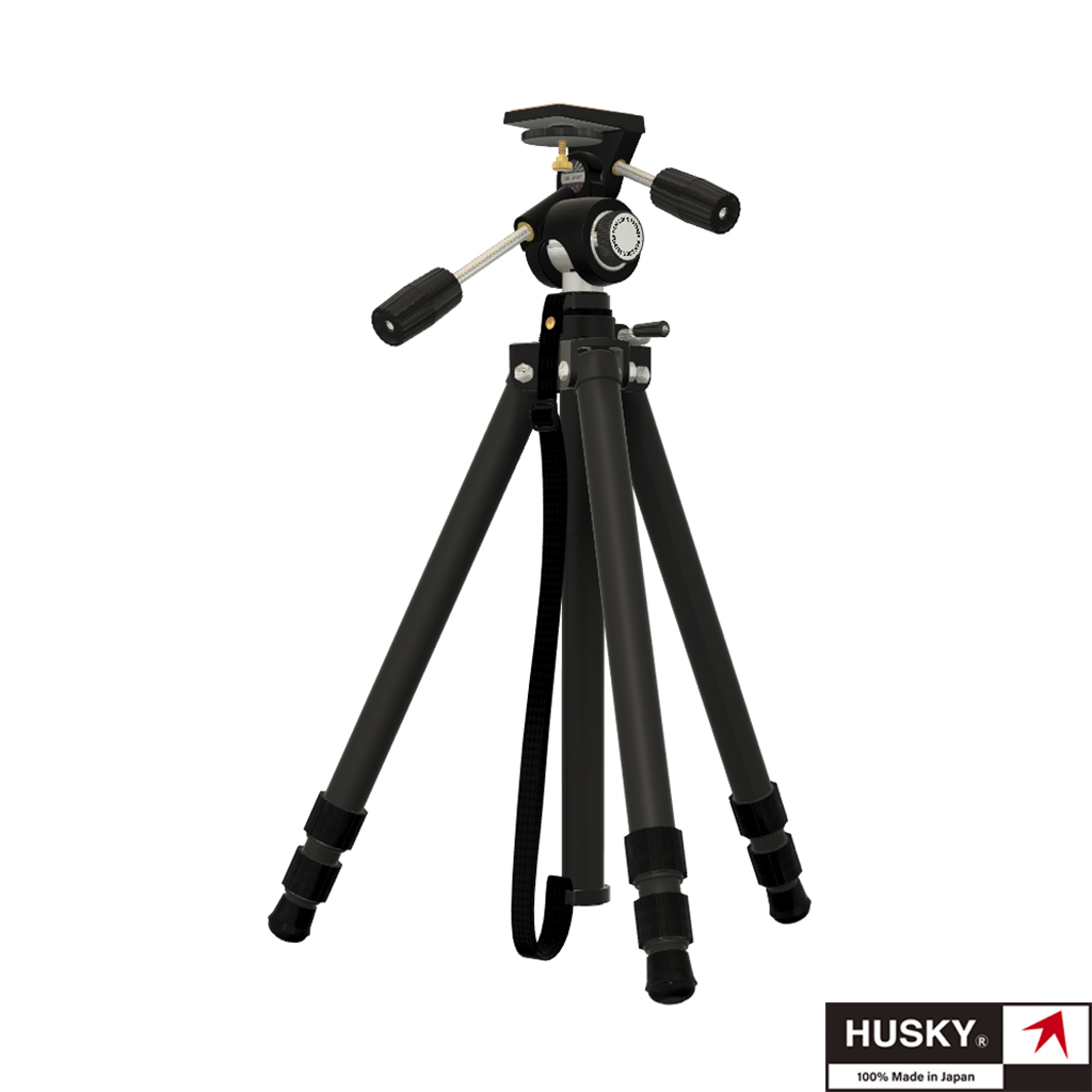 【可動良好・実用美品】ハスキー セミショート3段 3Dヘッド付 三脚 HUSKY スタジオJin / 【HUSKY】ハスキーヘッド一体型三脚セミショート3段
